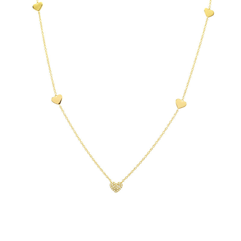 14K Yellow Gold Diamond Pave Heart Station Necklace-Necklaces-Maurice's Jewelers-Yellow Gold-