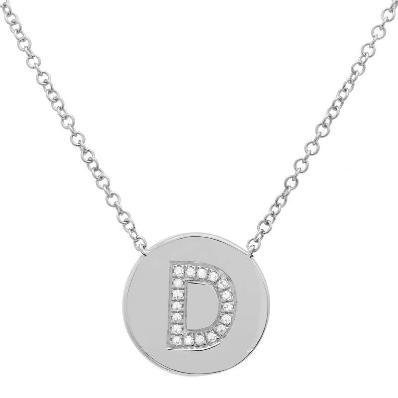14K White Gold Diamond Initial Disc Necklace