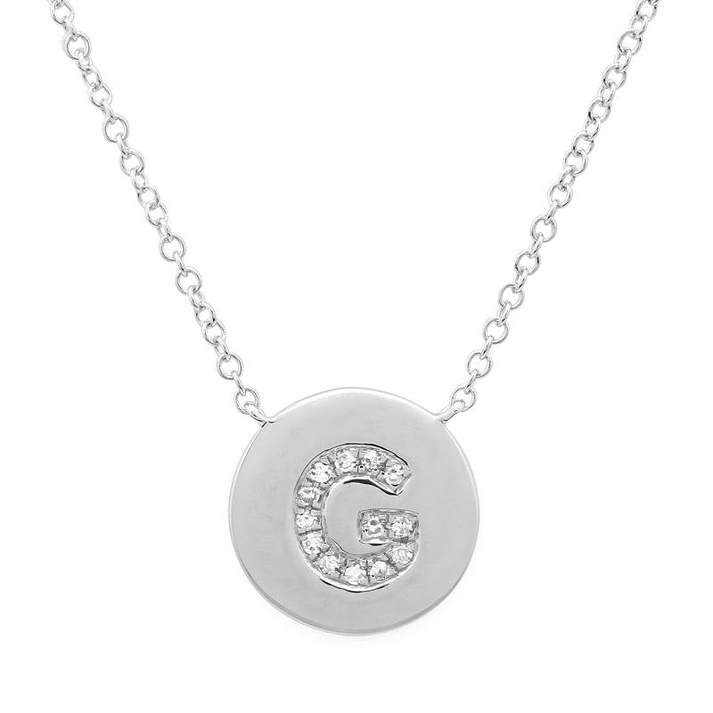 14K White Gold Diamond Initial Disc Necklace-Necklaces-Maurice's Jewelers-G-