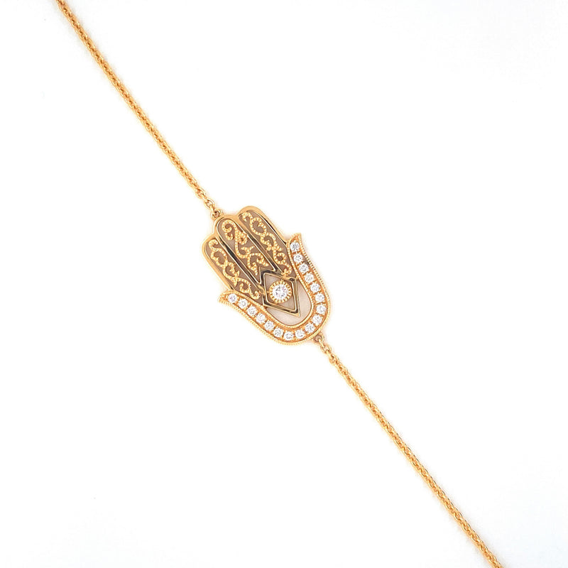 18K Yellow Gold Diamond Hamsa Bracelet-Bracelets-pink diamond-