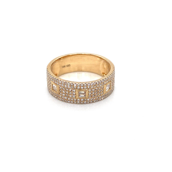14K Yellow Gold Round & Baguette Diamond Ring-Rings-aaron jewelry-