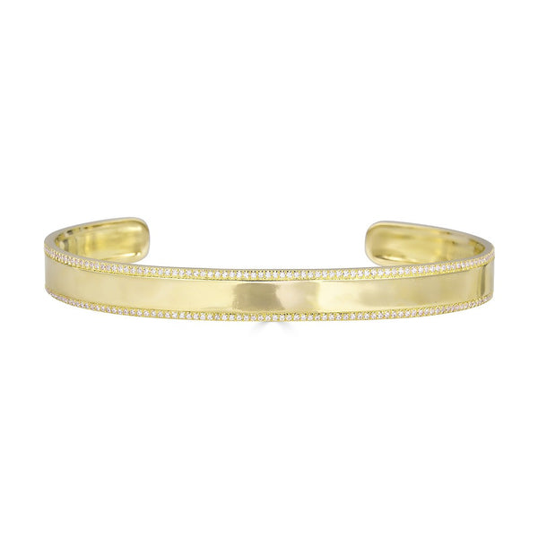 14K Yellow Gold Diamond ID Cuff Bangle Bracelet