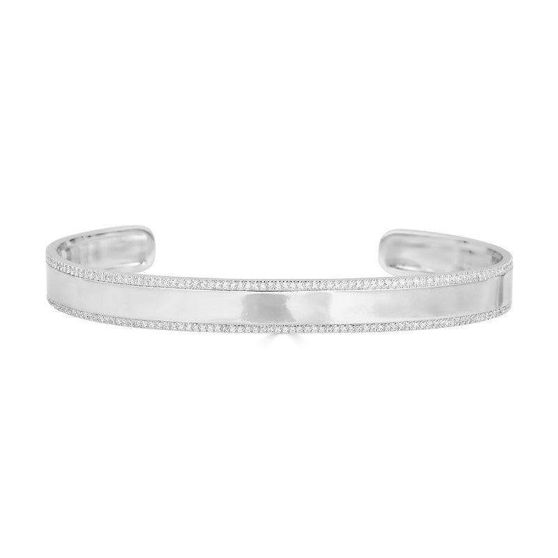 14K White Gold Diamond ID Cuff Bangle Bracelet-Bracelets-Maurice's Jewelers-
