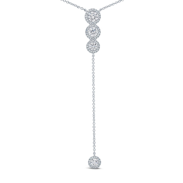 14K White Gold Diamond Halo "Y" Necklace-Necklaces-Maurice's Jewelers-White Gold-