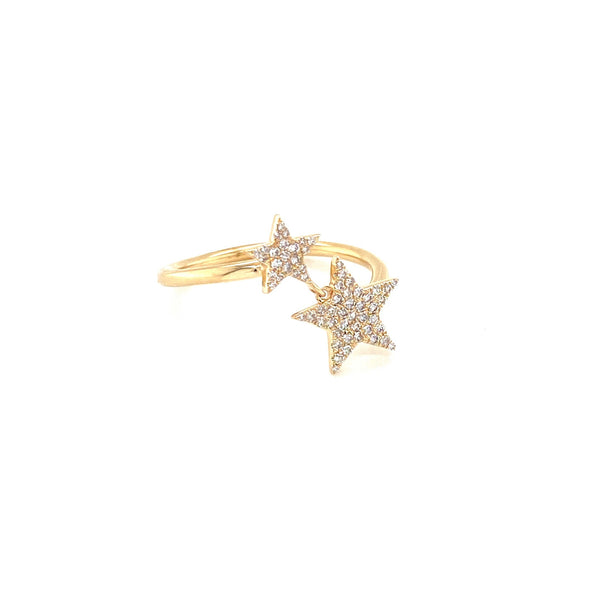 14K Yellow Gold Diamond Double Star Wrap Ring