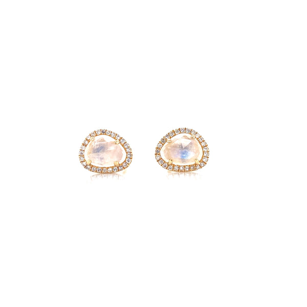 14K Yellow Gold Diamond Moonstone Freeform Mini Earrings