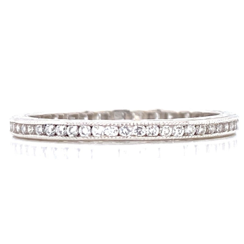 Platinum 0.60ct Diamond Milgrain Eternity Band-Rings-THAILAND JEWELRY & GEMS-