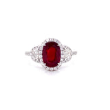 Platinum Diamond + Oval Ruby Ring-Rings-first image design corp-