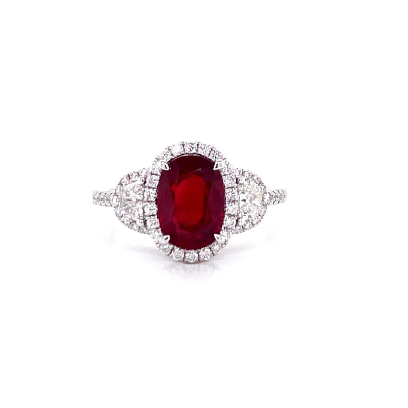 Platinum Diamond + Oval Ruby Ring-Rings-first image design corp-