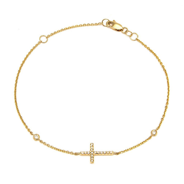 14k Yellow Gold Diamond Cross Bracelet-Bracelets-Maurice's Jewelers-