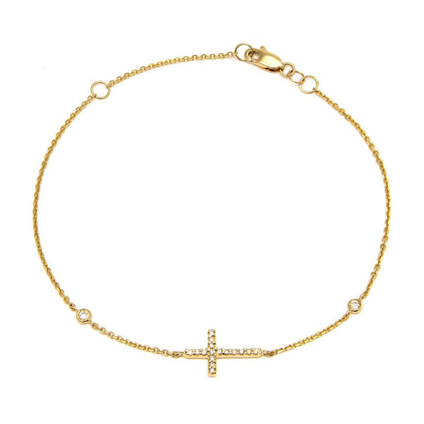 14k Yellow Gold Diamond Cross Bracelet