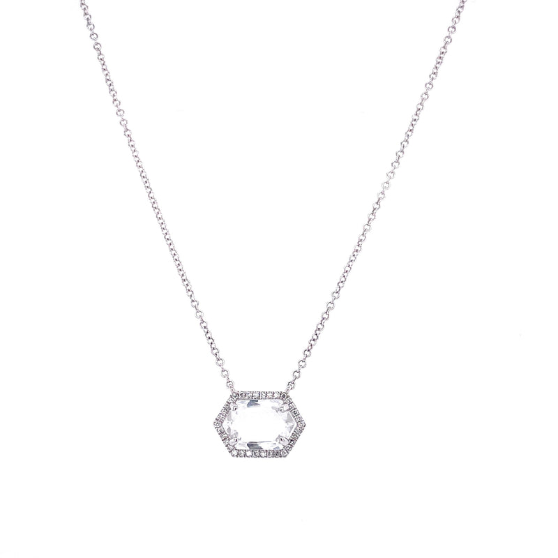 14K Rose Gold Diamond + White Topaz Hexagon Necklace-Necklaces-Maurice's Jewelers-WHITE GOLD-