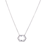 14K White Gold Diamond + White Topaz Hexagon Necklace-Necklaces-majolie-WHITE GOLD-