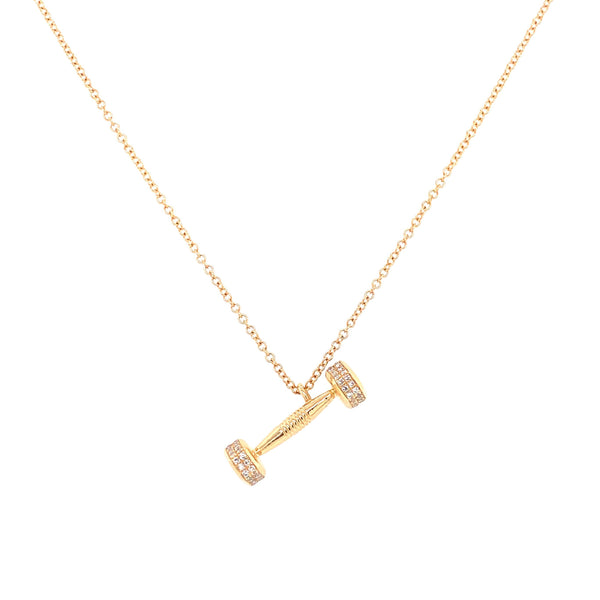 14K Yellow Gold Diamond Dumbbell Necklace