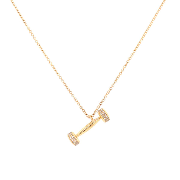 14K Yellow Gold Diamond Dumbbell Necklace-Necklaces-majolie-