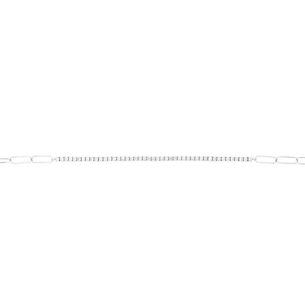 18K White Gold Diamond Tennis Paperclip Bracelet-Bracelets-UNISON (CBG)-WHITE GOLD-