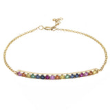 14K Yellow Gold Colored Stone Curved Bar Bracelet