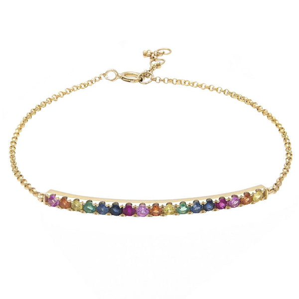 14K Yellow Gold Colored Stone Curved Bar Bracelet-Bracelets-lau international-