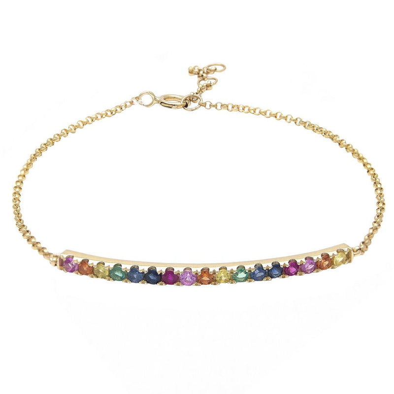 14K Yellow Gold Colored Stone Curved Bar Bracelet-Bracelets-lau international-