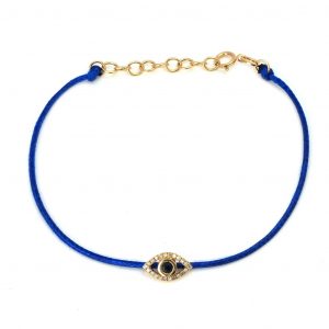 14k Yellow Gold Sapphire and Diamond Evil Eye Bracelet