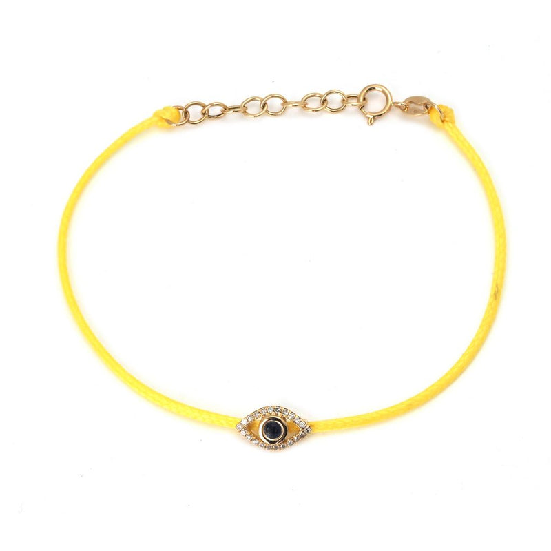 14k Yellow Diamond Evil Eye Yellow Cord Bracelet