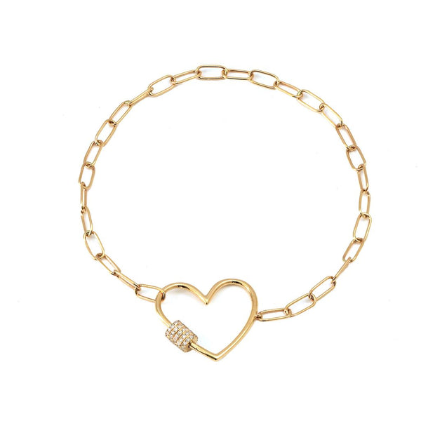 14k Yellow Diamond Heart Charm Paperclip Bracelet
