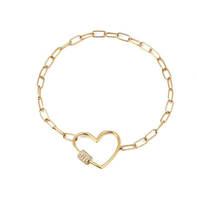 14k Yellow Diamond Heart Charm Paperclip Bracelet-Bracelets-lau international-
