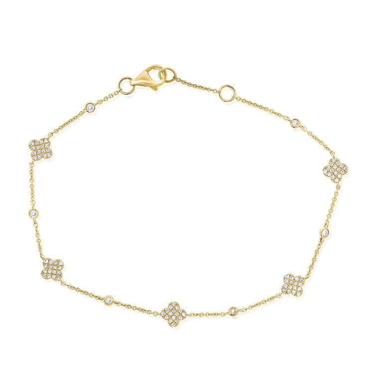 14K Yellow Gold Diamond Clover Station Bracelet-Bracelets-Maurice's Jewelers-