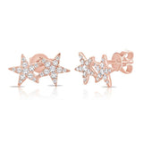14K White  Diamond Double Star Earrings