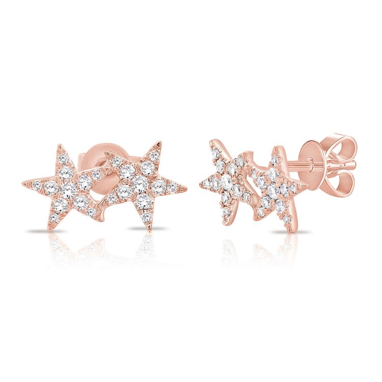 14K Rose Diamond Double Star Earrings