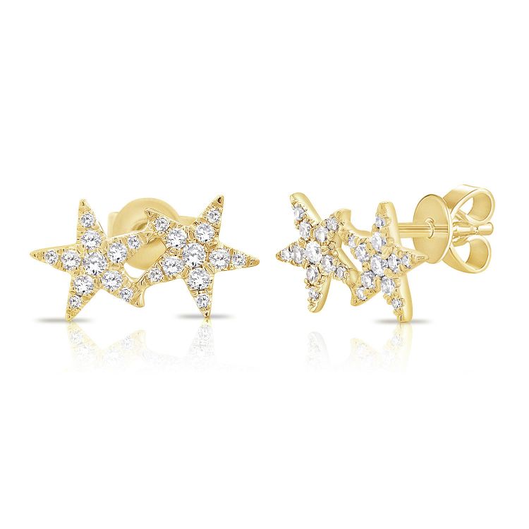 14K Rose Diamond Double Star Earrings