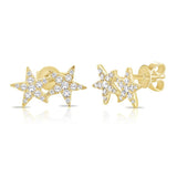 14K Yellow Diamond Double Star Earrings