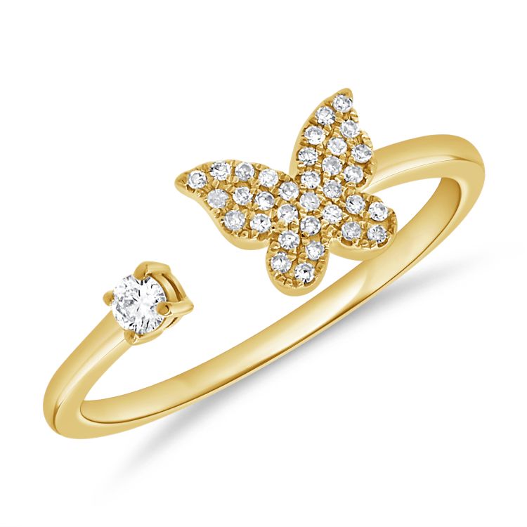14K Yellow Diamond Open Cuff Butterfly Ring-Rings-Maurice's Jewelers-Yellow Gold-