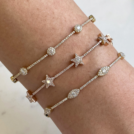 14K Yellow Gold Diamond Star Bracelet-Bracelets-superbell-