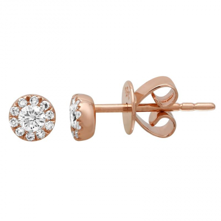 14K Rose Gold Dainty Diamond Stud Earrings
