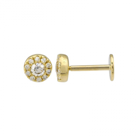 14K Yellow Gold Diamond Halo Flat Back Earrings-EARRINGS-Maurice's Jewelers-