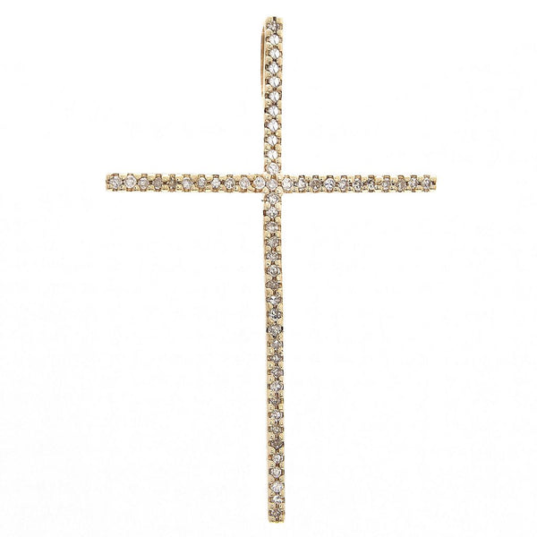 14K Yellow Gold Diamond Large Cross Necklace