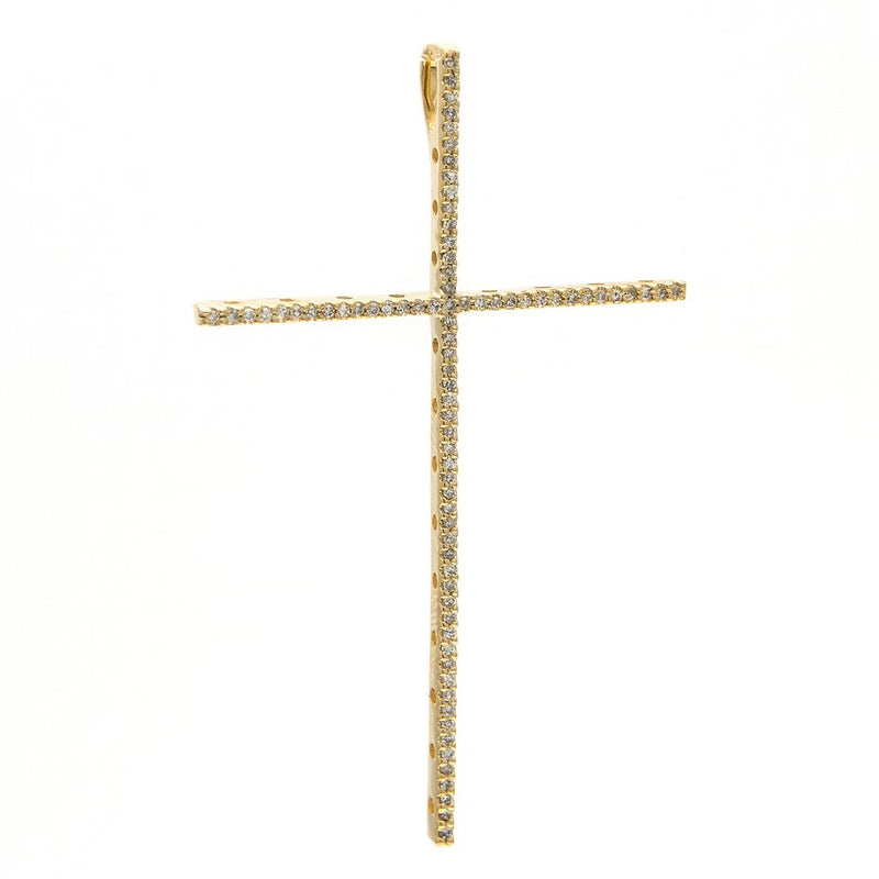 14K Yellow Gold Extra Large Diamond Cross Necklace