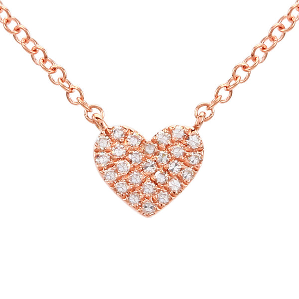 14k Rose Gold Diamond Pave Heart Necklace