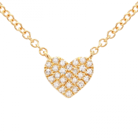 14K Yellow Gold Diamond Pave Heart Necklace