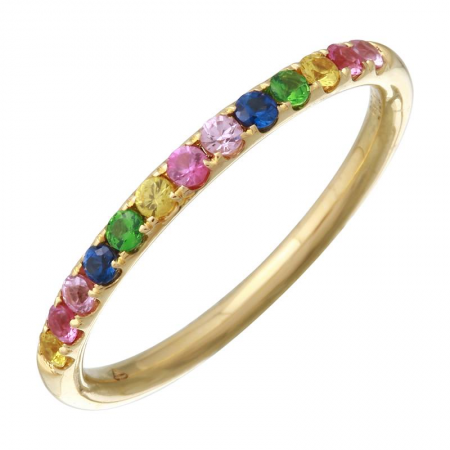 14K Yellow Gold Multi Gemstone Rainbow Band