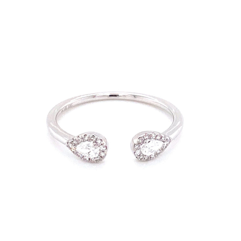 14K White Gold Pear Diamond Open Cuff Ring-Rings-majolie-