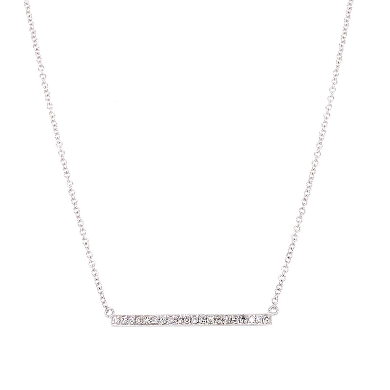14K White Gold Diamond Short Bar Necklace