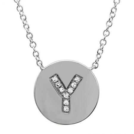 14K White Gold Diamond Initial Disc Necklace-Necklaces-Maurice's Jewelers-Y-