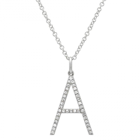 14K White Gold Modern Diamond Initial Necklace-Necklaces-superbell-A-