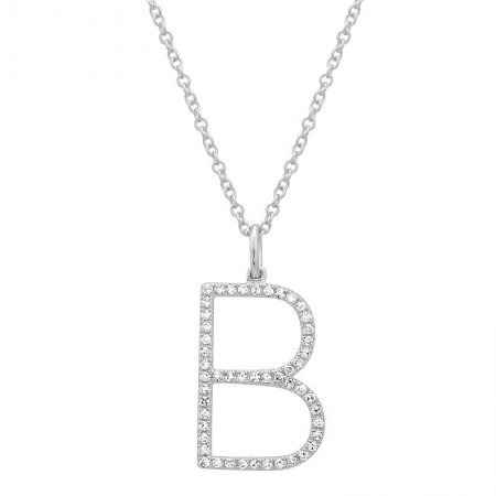 14K White Gold Modern Diamond Initial Necklace-Necklaces-superbell-B-