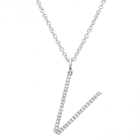 14K White Gold Modern Diamond Initial Necklace