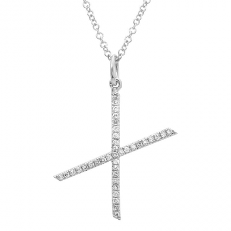 14K White Gold Modern Diamond Initial Necklace