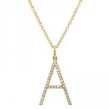 14K Yellow Gold Modern Diamond Initial Necklace-Necklaces-superbell-A-