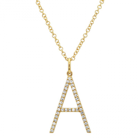 14K Yellow Gold Modern Diamond Initial Necklace-Necklaces-superbell-A-